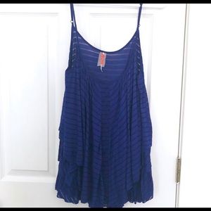 Free People Ruffled Striped Royal Blue Tank Top L
